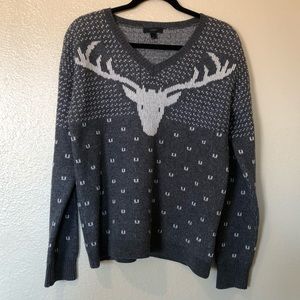 J. Crew Gray Deer Antler V Neck Sweater Large